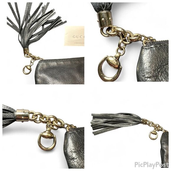 GUCCI Black Pebbled Leather Sienna Tassel Clutch Bag - Picture 13 of 15